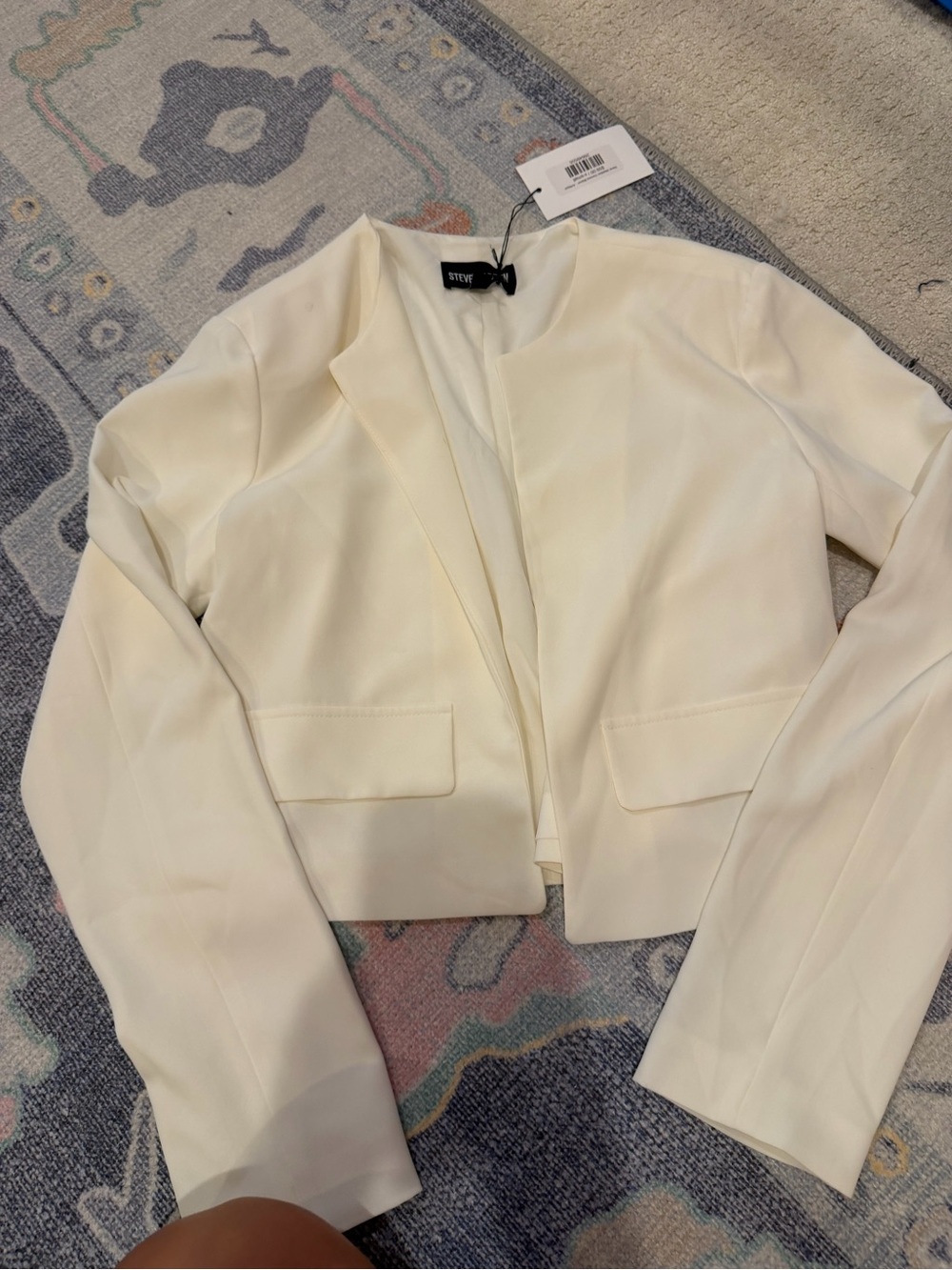 Steve Madden Ivory Cropped Open-Front Blazer
